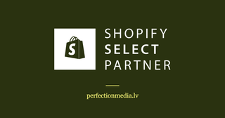 Shopify Select Partner badge on Perfection Media's brand colours